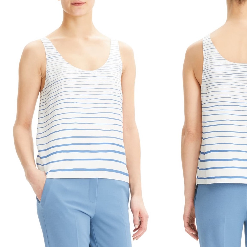 Theory Stripe Scoop Neck Silk Tank Top